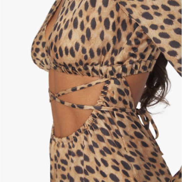 We Wore What x Danielle Bernstein Cut Out Satin Leopard Print Midi Cheetah dress - Picture 7 of 7